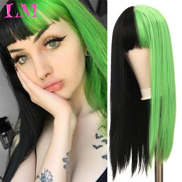 

synthetic wigs liangmo wig female high temperature resistant fiber mid-length hair bang cosplay black long straight