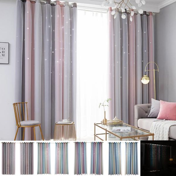 

home textile curtain gradient drapes double-layer yarn hollow-out star panel ombre eyelet cut out overlay window curtain d30