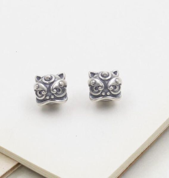 

retro taiyin xingshi beads accessories s925 pure silver hand beaded rope bracelet loose beads round beads accessories, Black