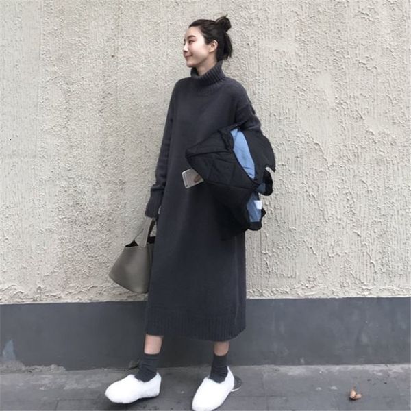 

2021 knitted autumn winter new solid mid length turtleneck full pullover sweater women c4z9, White;black