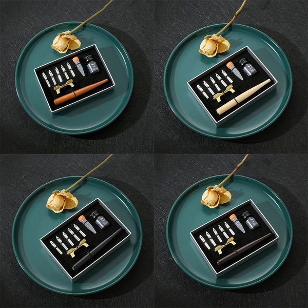 

calligraphy fountain dip pen + 5 nibs ink kit gift box for lettering sketching 1xce