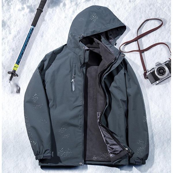 

men's jackets 2021 men winter outdoor jet ski premium snow warm parkas 2 in 1 jacket coat casual hooded waterproof thick fleece outwear, Black;brown