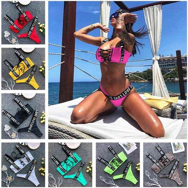 

plus size bikini push up swimsuit female swimsuit monokini letter printed strap bikinis bathing suit badpak stroj kapielowy, White;black