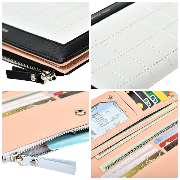 

zipper phone pack fashion quilting plaid pu leather credit card holders female bifold long clutch wallets women lady wallets, Red;black