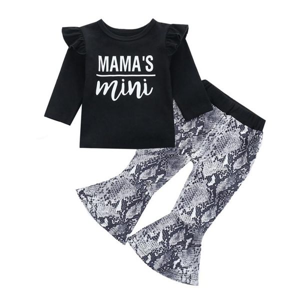 

clothing sets born baby girls spring fashion clothes long sleeve t-shirt + snakeskin bell-bottom trousers two-piece infant girl outfits, White