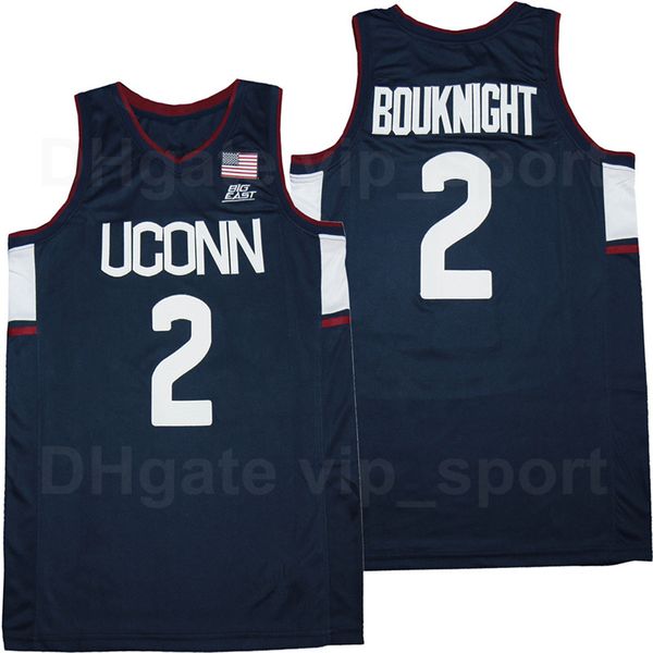 

ncaa basketball college 2 james bouknight uconn huskies jersey breathable team navy blue away pure cotton university men size s-xxxl, Black