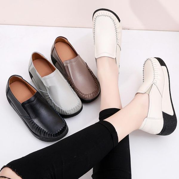 

dress shoes women's non-slip platform loafers business travel work leather overwear lightweight low-muller sasual, Black