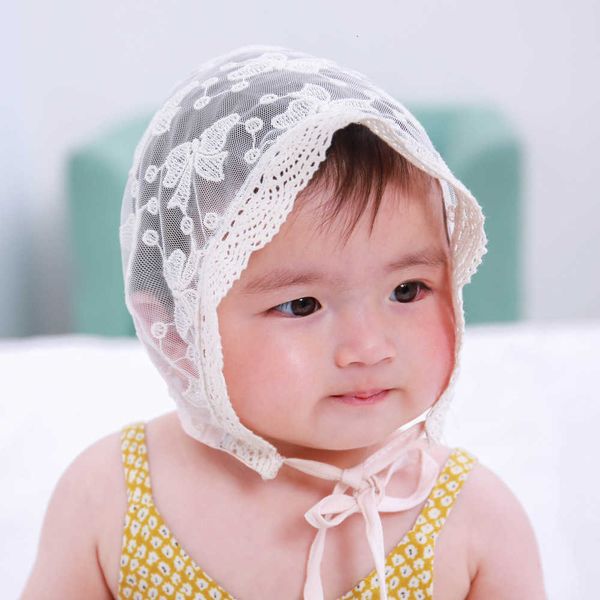

2021 fashion baby hat summer breathable hollow bow lace sun visor hood, Yellow