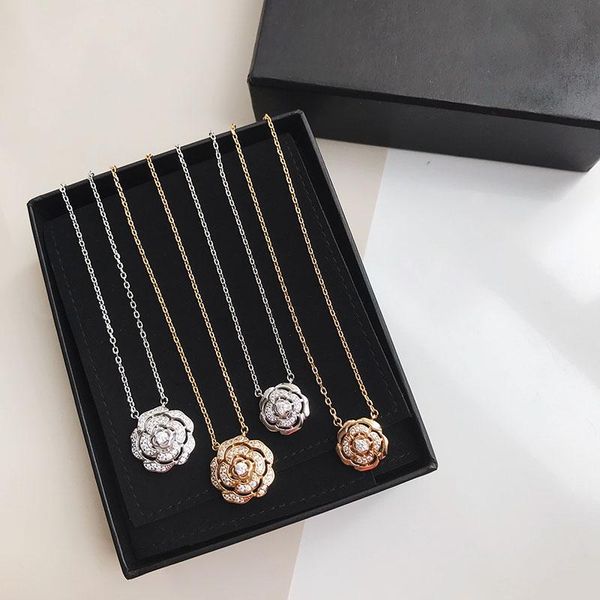 

chokers party jewelry hollow camellia flower pendant rose clover necklace for women gift, Golden;silver