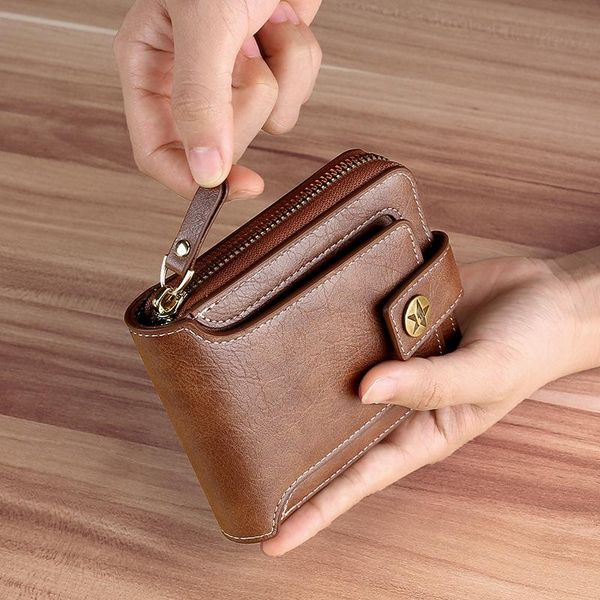 

wallets men wallet genuine leather luxury designer purses short zipper coin purse card holder chain portfolio portomonee male walet, Red;black