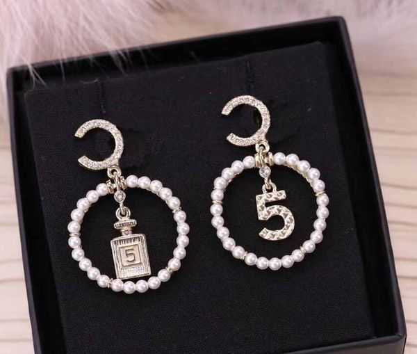 

drop earring with bottle shape and pearl pendant for women wedding jewelry gift and diamond with box ps3572, Golden