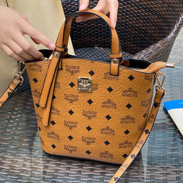 

100% genuine leather 2021 new fashion printing all-match portable broadband bucket bag shoulder satchels luxury brand handbags
