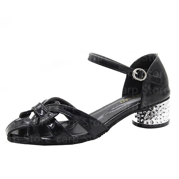 

sandals summer women slippers,close toe,2021 shoes,mid heels,hollow out,ankle buckle strap,white,black,blue,drop
