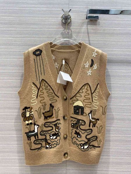 

women's jackets jackets luxury brand 100% cashmere coat early autumn women casual style cartoon embroidered v-neck sleeveless kint ppnh, Black;brown