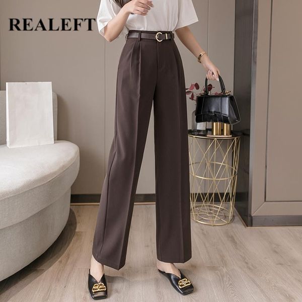 

women's pants & capris realeft 2021 ol style women casual wide leg pant belt high waist elegant work loose trousers female pantalon fem, Black;white