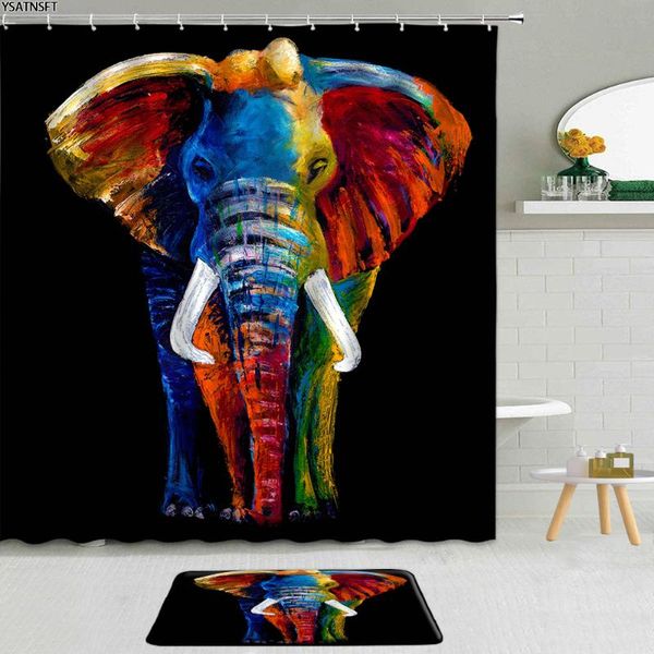

shower curtains 2pcs african wild animal elephant curtain color print pattern sunset bathroom non-slip carpet bath mat cloth set