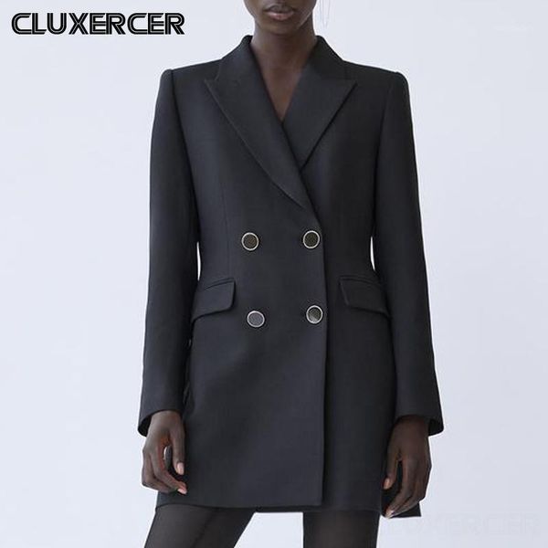 

women's suits & blazers 2021 spring autumn women solid long jacket fashion office lady black double breasted suit coat1, White;black
