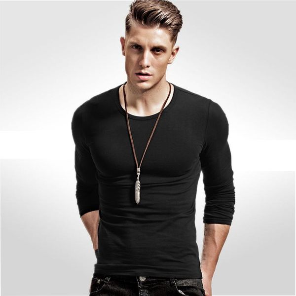 

men's t-shirts clearance sale elastic basic color black white gray o-neck long sleeve men t shirt for male man clothing tees, White;black