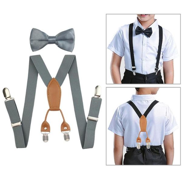 

wide brim hats soild color children belt bowtie set baby boys girls suspenders 4 clip-on y-back braces bow tie elastic kids adjustable, Blue;gray