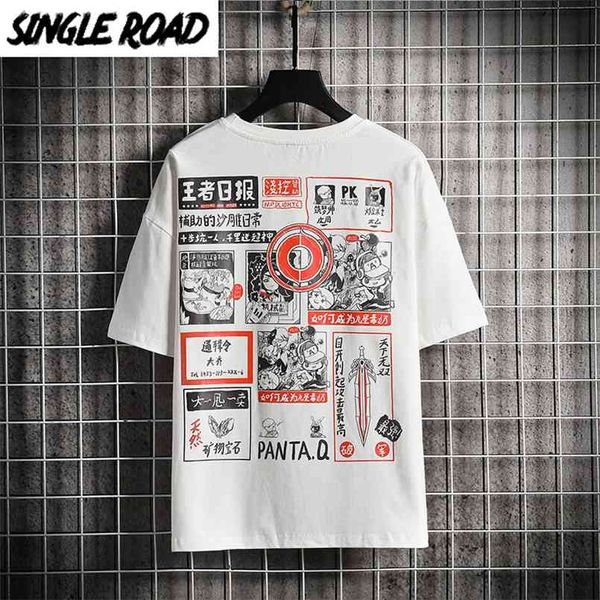 

single road men oversized t-shirt anime graphic cotton hip hop tshirt male japanese streetwear harajuku t shirt for 210721, White;black