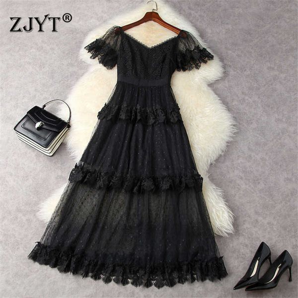 

elegant runway fashion women summer white lace dress festa long celebrity party robe femme designer vestidos 210601, Black;gray