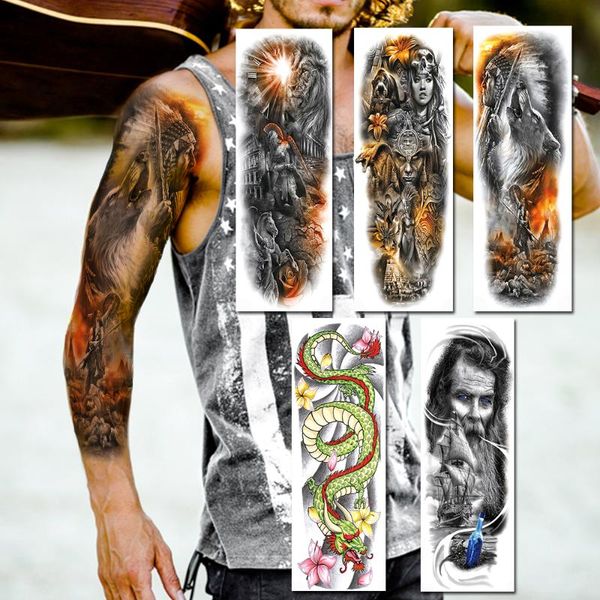 

temporary tattoos golden full arm sticker realistic fake dragon maori lion military tatoos for women men 3d large sleeve