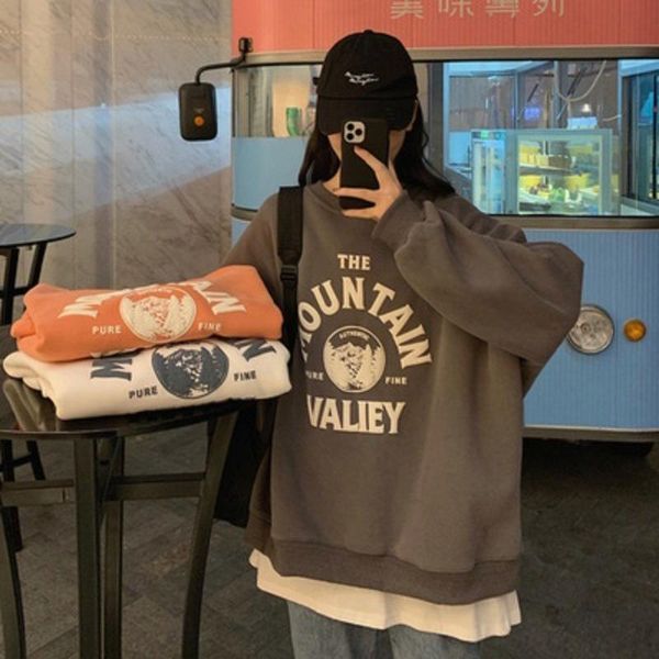 

women's hoodies & sweatshirts zogaa sweatshirt women round neck female spring autumn korean loose thin girl retro printing long-sleeved, Black