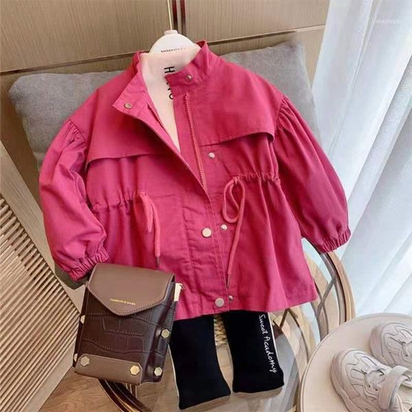 

coat girls' windbreaker spring and autumn little girl mid-length puff sleeve tooling style foreign children's jacket1, Blue;gray