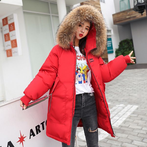 

2021 New Autumn Long Coat Female Parkas Down Cotton Coats Winter Jacket Faux Fur Collar Warm Hooded Parka Women Pp066 Q8i0, Black