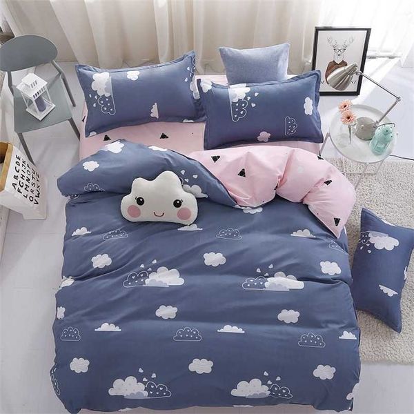 Nuvens dos desenhos animados Imprimir Cama Cama Set Kids Girl Girl Devet Cover Adulto Criança Folhas de Cama de Criança e Frolas Conjunto de Retrato de Consolador 61038 211007