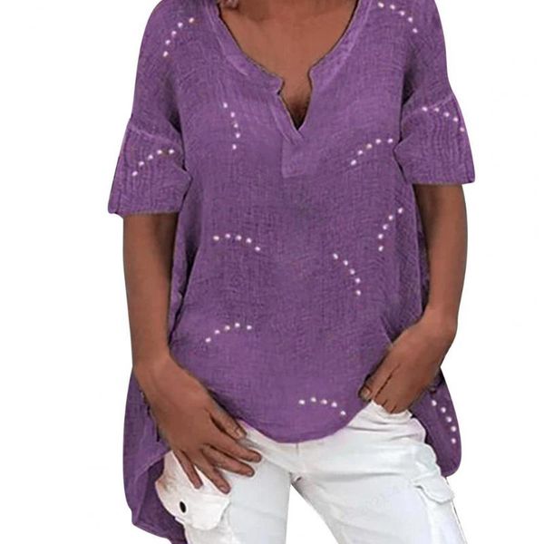 

women's t-shirt summer women plus size short sleeve casual solid color tshirt v neck irregular hem loose t shirts, White