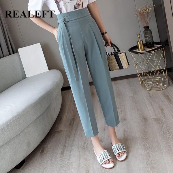 

women's pants & capris realeft spring 2021 ol style women harm sashes solid high waist elegant work trousers female casual pantalon fem, Black;white