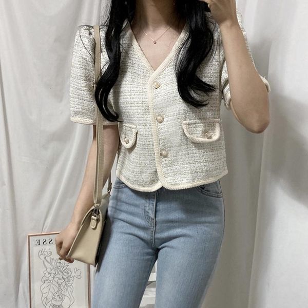 

women's jackets korean version women of the tweed temperament short coat small fragrance style hit color niche goth, Black;brown