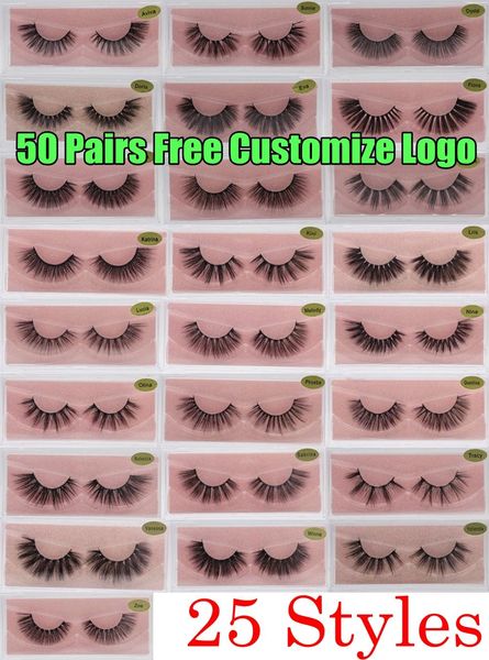 

50 pair 3d mink lashes handmade natural thick long false eye shadow lashes soft make up extension makeup fake eye lashes customize logo