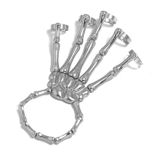 

bangle m2ea european american jewelry fashion personality punk skull hand bone wild five-finger ring bracelet adjustable one chain, Black
