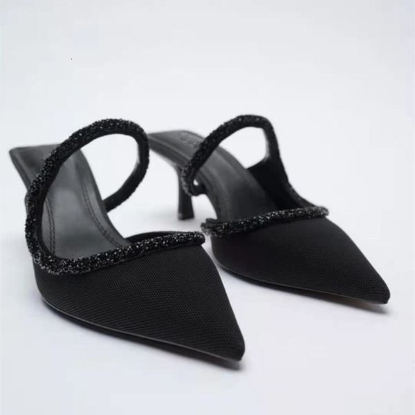 

dress shoes women's high heel single 2021 summer thin closed toe fashion pointed black glon