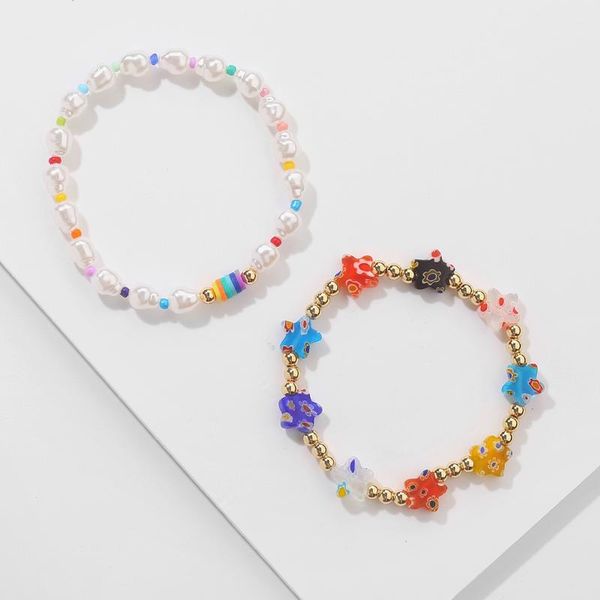 

beaded, strands colorful rice beads beaded bracelets for women soft pottery fruit imitation pearl star glazed glass bead bracelet, Black