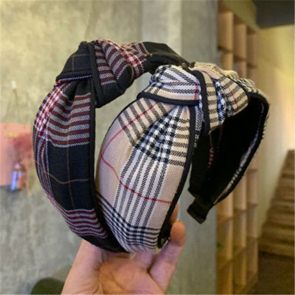 

hairband vintage women headband plaid turban hairband with cross knot elastic hair bands fashion sport girls headwear hair accessories, Black;brown