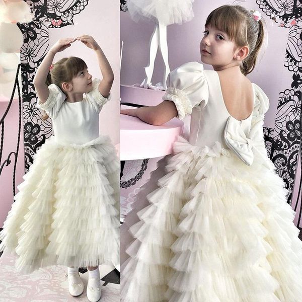 

girl's dresses layer girl princess dress satin bow birthday ball gownivory backless first communion dressesrobe de princesse fille, Red;yellow