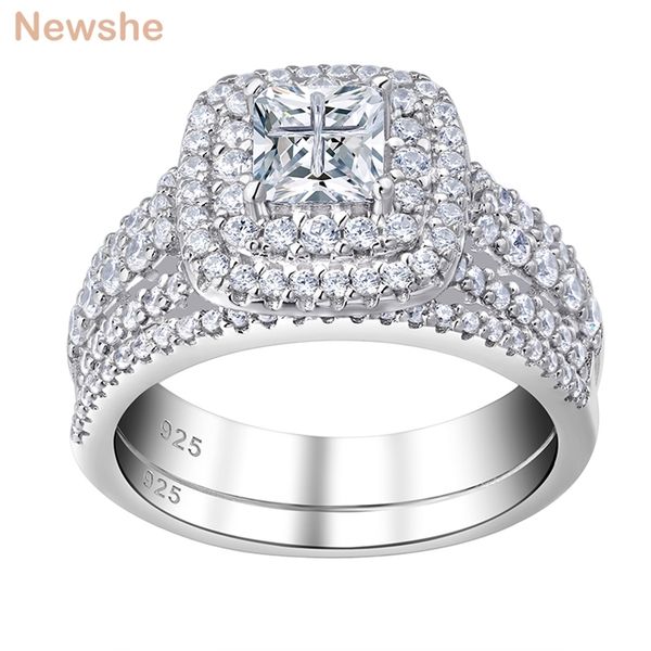 

she 925 sterling silver halo wedding ring set for women elegant jewelry princess cross cut aaaaa cz engagement rings 211116, Slivery;golden