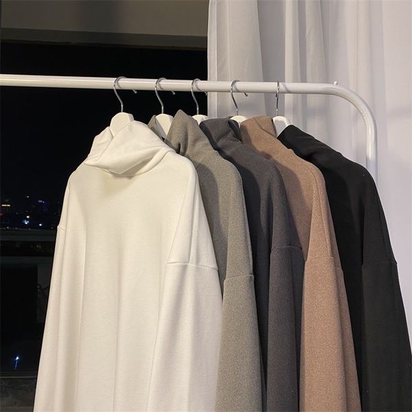 

2021 new autumn winter thick high-neck t-shirt men's warm fashion casual t shirt men wild loose korean long-sleeved tshirt mens 9w5h, White;black