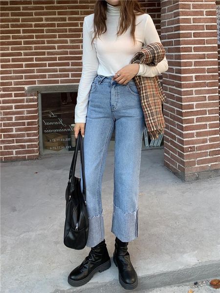 

women's jeans big firm offers korea heat type version of the campus girl sent to restore ancient ways small straight edge, Blue