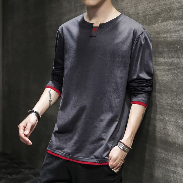 

2021 new long sleeve o-neck men's t shirt 100% cotton t-shirt casual man clothing tshirt drop shipping eaqa, White;black
