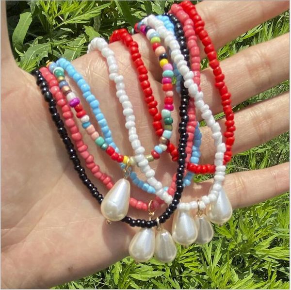 

chokers bohemian simulated pearl pendant necklaces fashion handmade beaded clavicle for women girls jewelry gift, Golden;silver