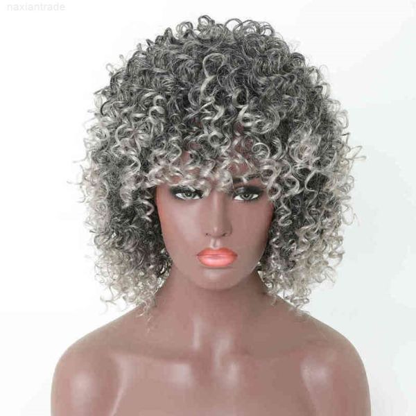 

small curly wig gray high temperature silk chemical fiber heaear female, Black;brown