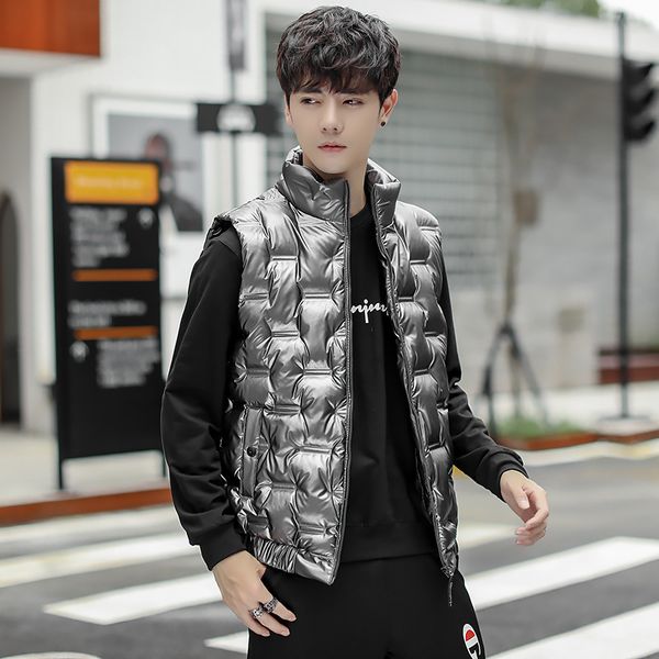 

autumn and winter new bright face korean versatile down cotton thickened vest youth large jacket men's coat, Black;white