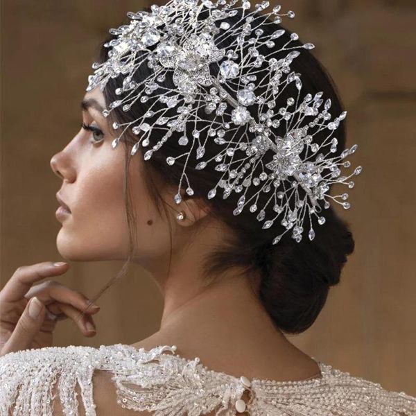 

cosnoble crystal pearl bridal hairpiece flower wedding headband hair band women tiara hair jewelry bridal accessories