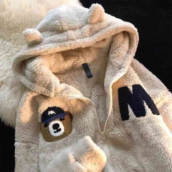 

plus velvet cute anime bear zipper harajuku goth women hoodie japanese fashion loose casual kawaii preppy streetwear female coat, Black