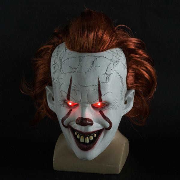Clown Joker Tim Curry Maschera a testa intera Cosplay Puntelli per feste di Halloween Maschere per travestimento per occhi a LED all'ingrosso