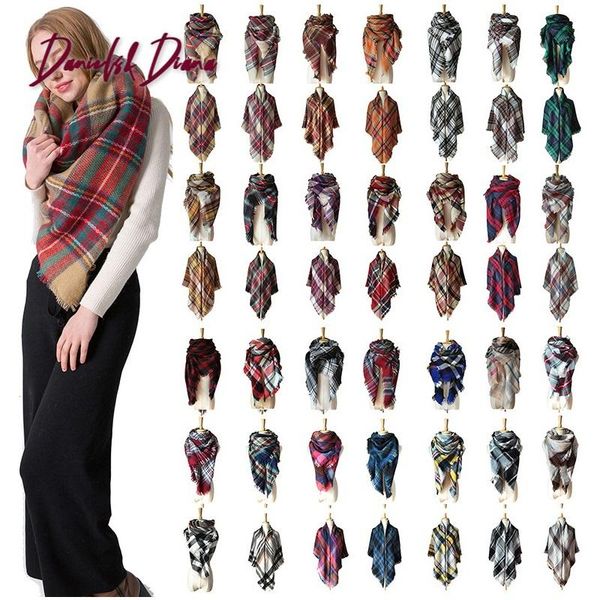 

scarves 2021 winter fashion plaid print for women warm cashmere neck scarf female red 140*140cm square shawls and wraps, Blue;gray